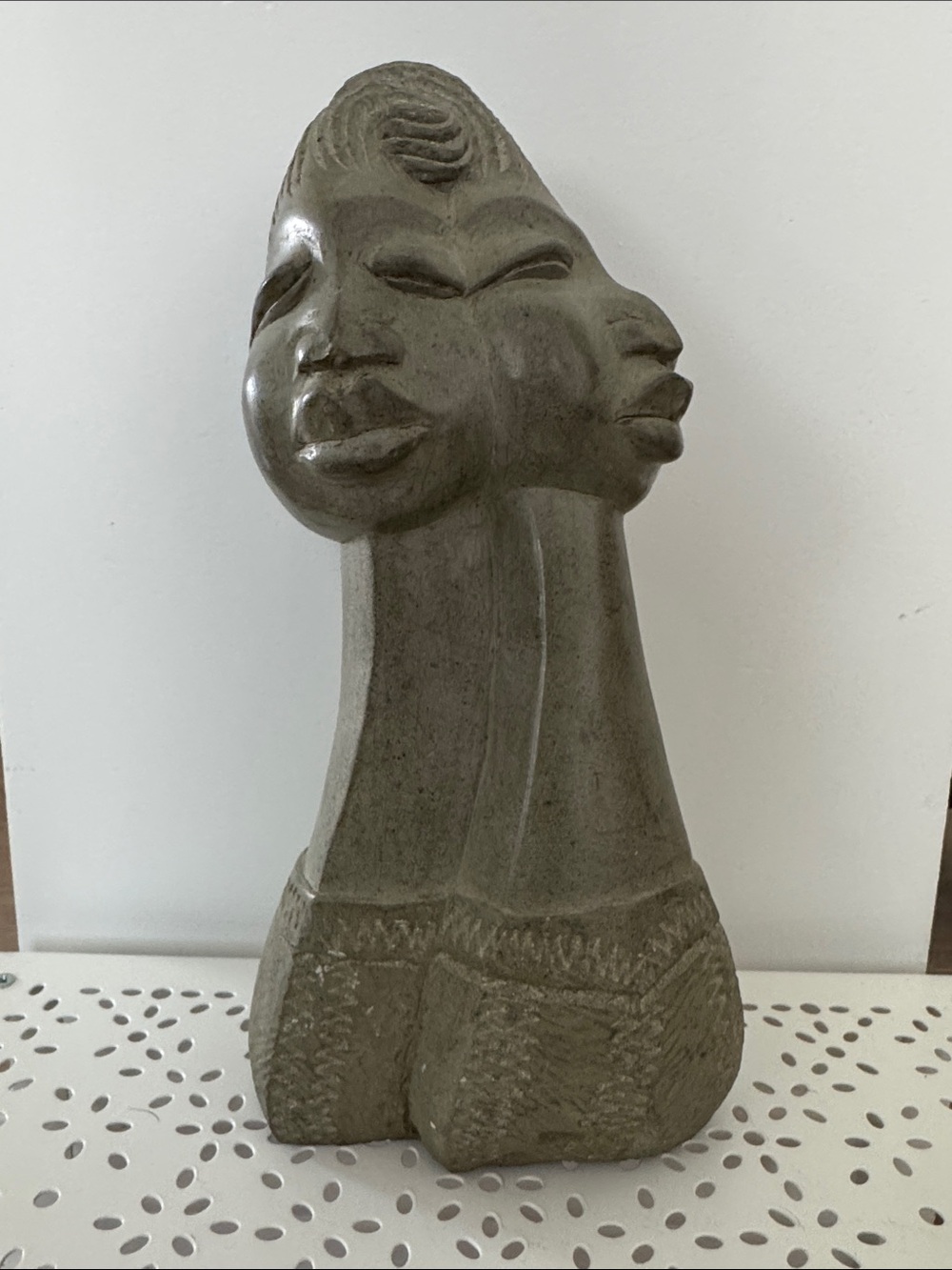 Vintage hand-carved African soapstone double bust - artist/region unknown